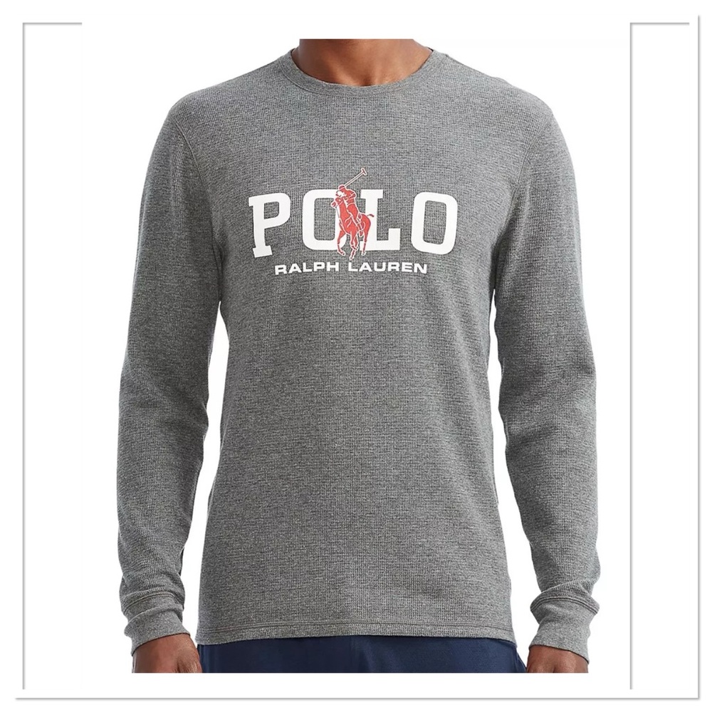 POLO RALPH LAUREN Heather Logo Print Waffle Knit Men’s Sleep Shirt Sz L